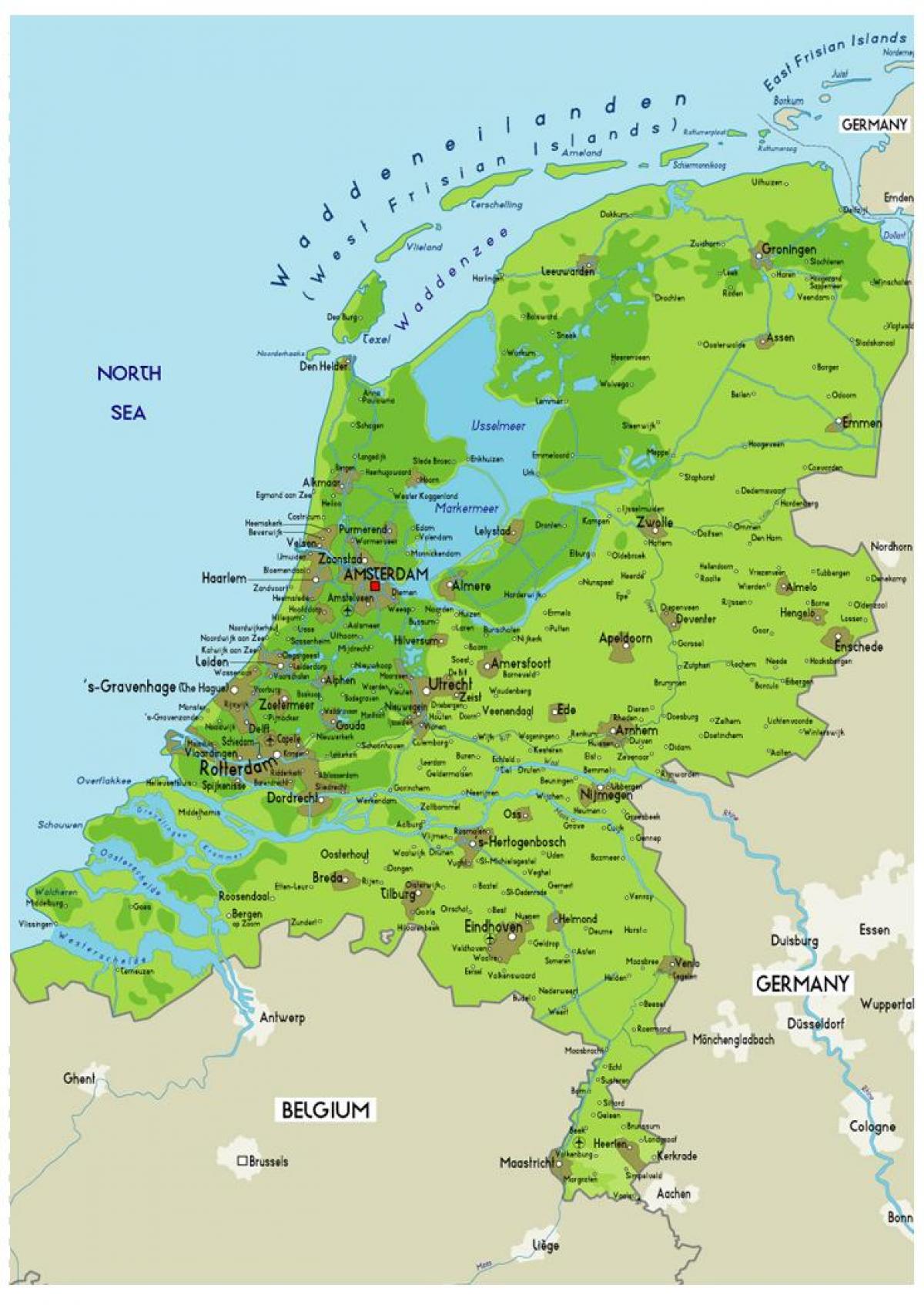 Mapa del relieve de los Países Bajos