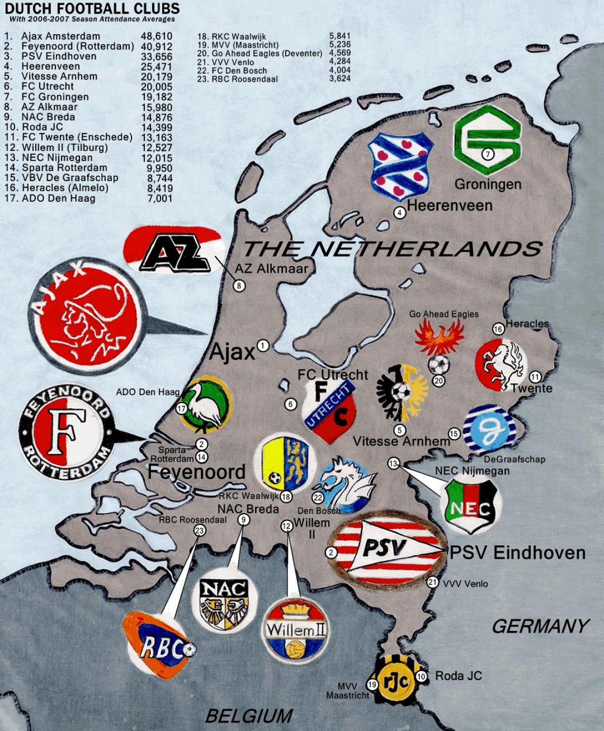 mapa de estadios de Holanda