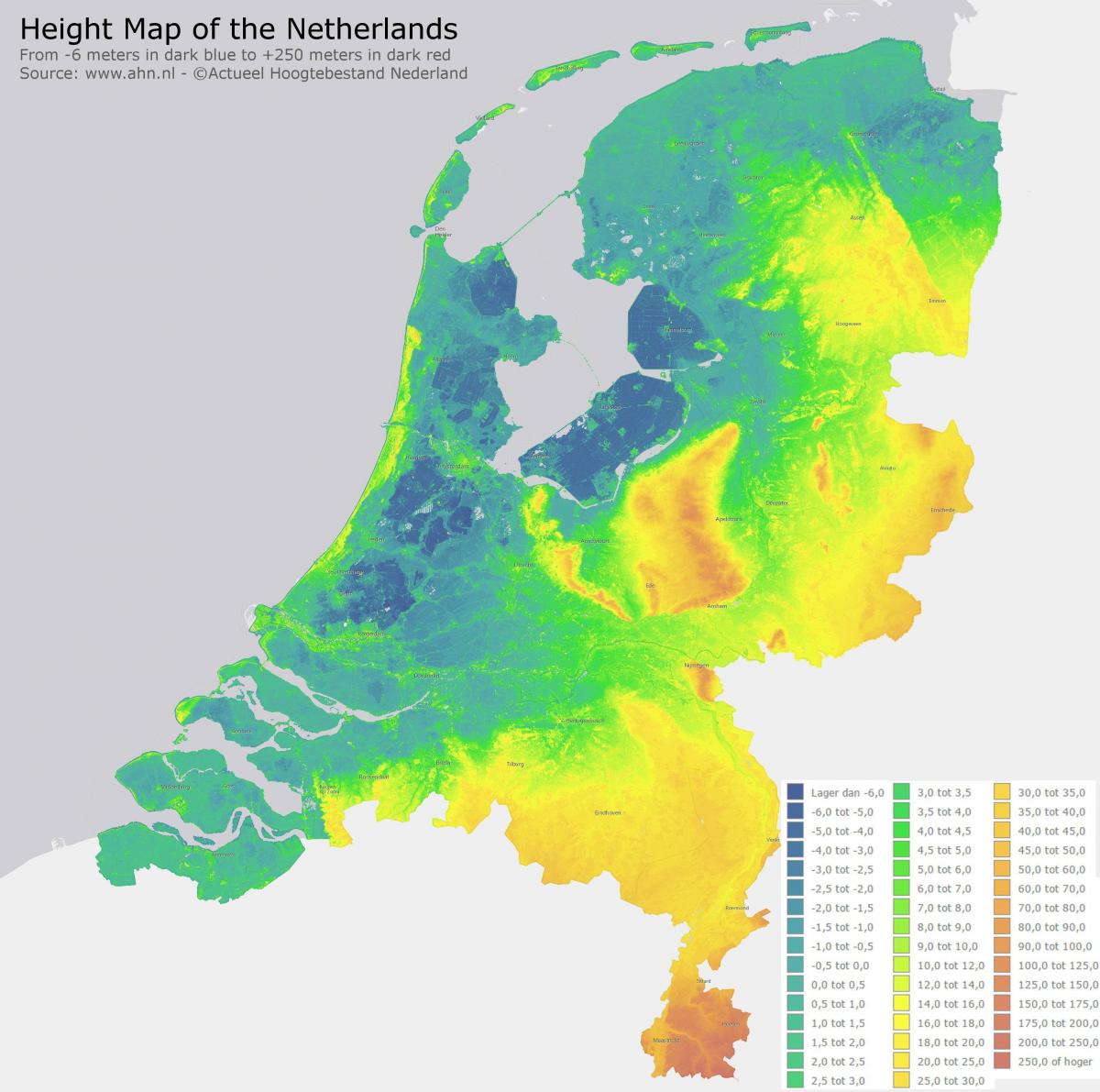 Mapa de altitud de los Países Bajos