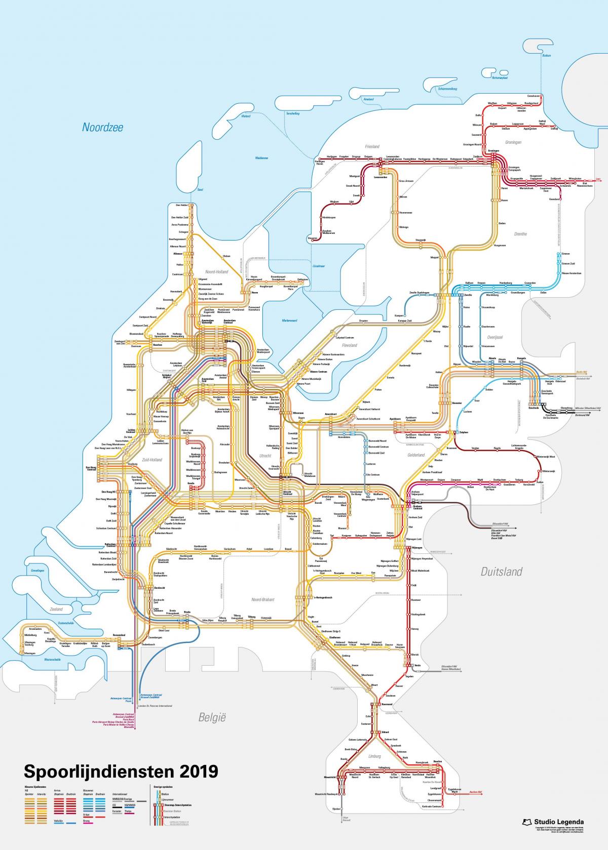 Mapa de las líneas de tren de los Países Bajos
