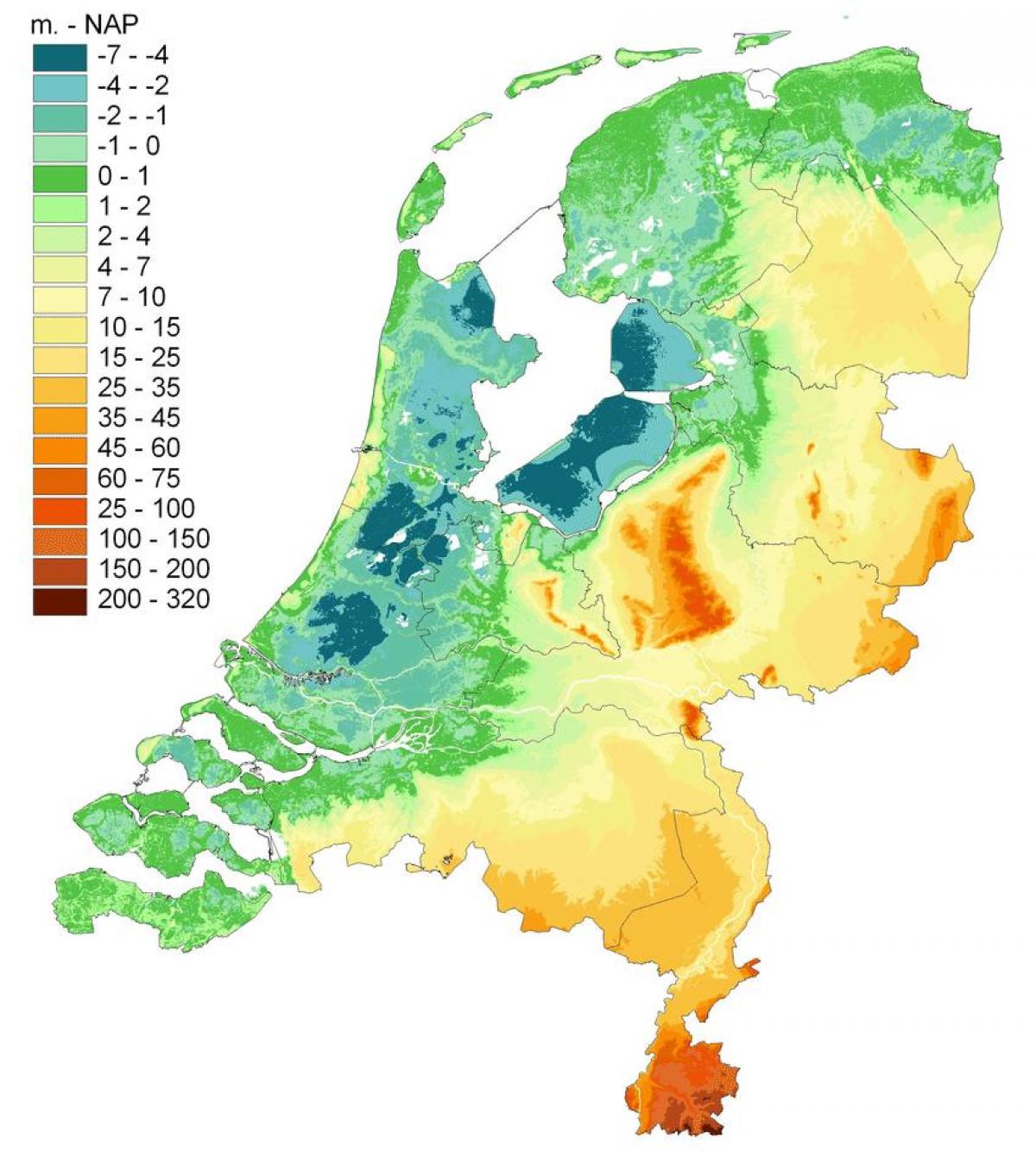 Mapa topográfico de los Países Bajos