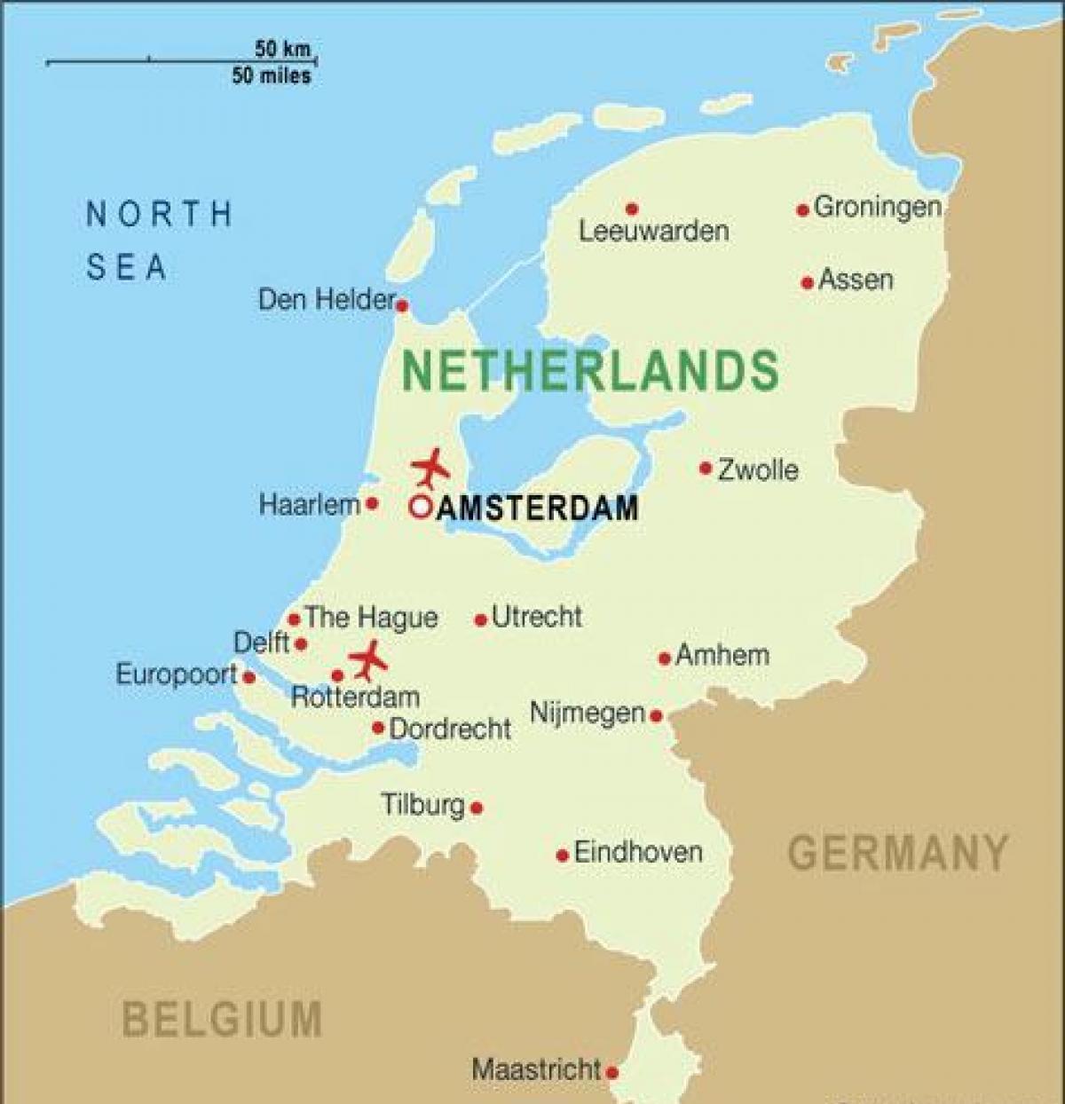 Mapa de los aeropuertos de los Países Bajos