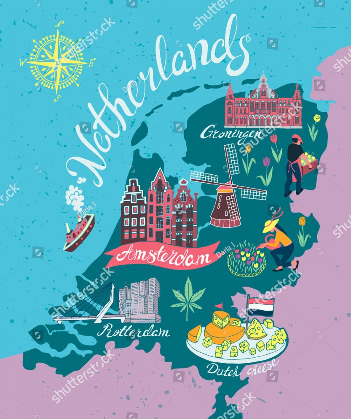 Mapa de atracciones turísticas de los Países Bajos