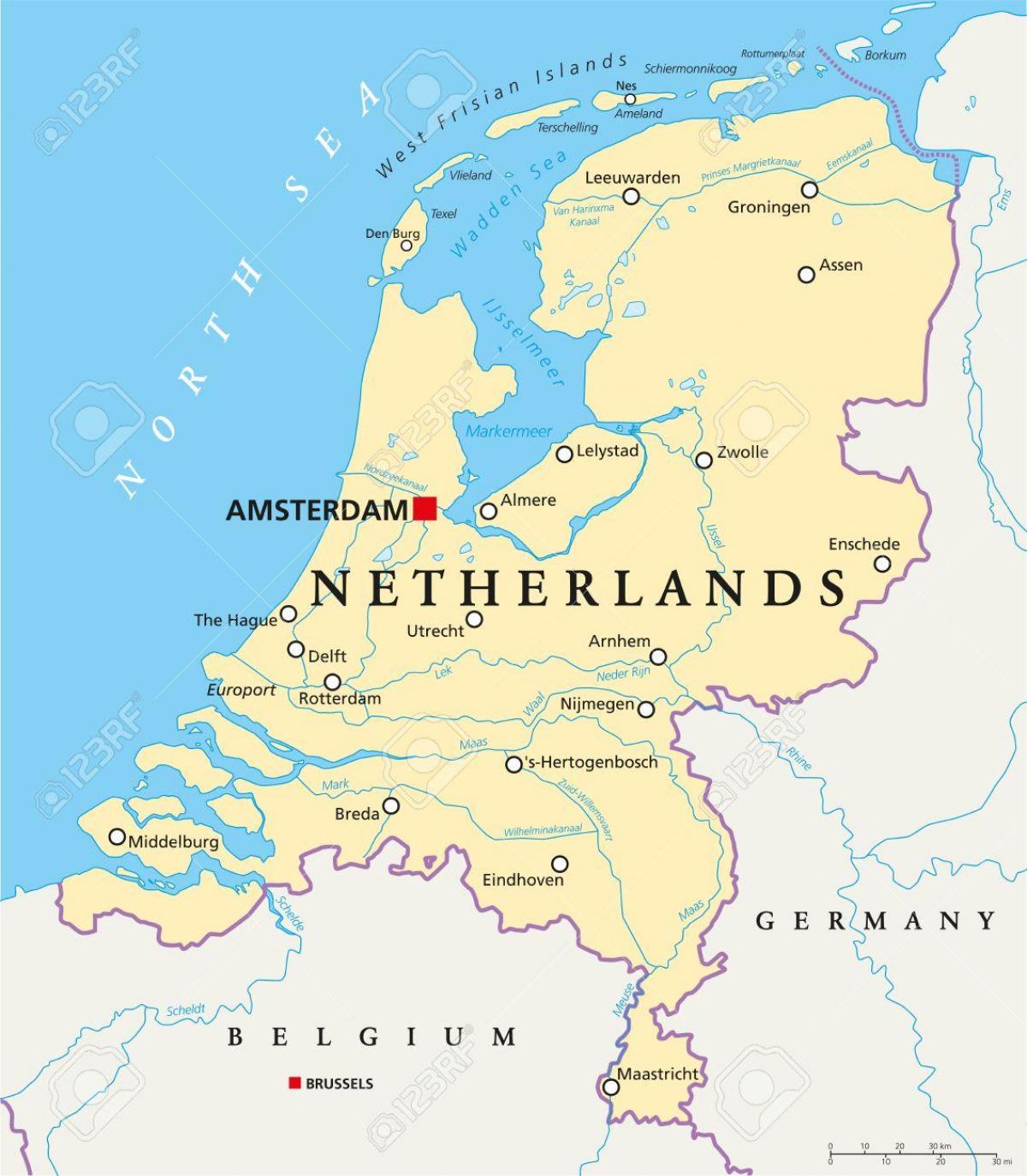 Mapa de los ríos de los Países Bajos