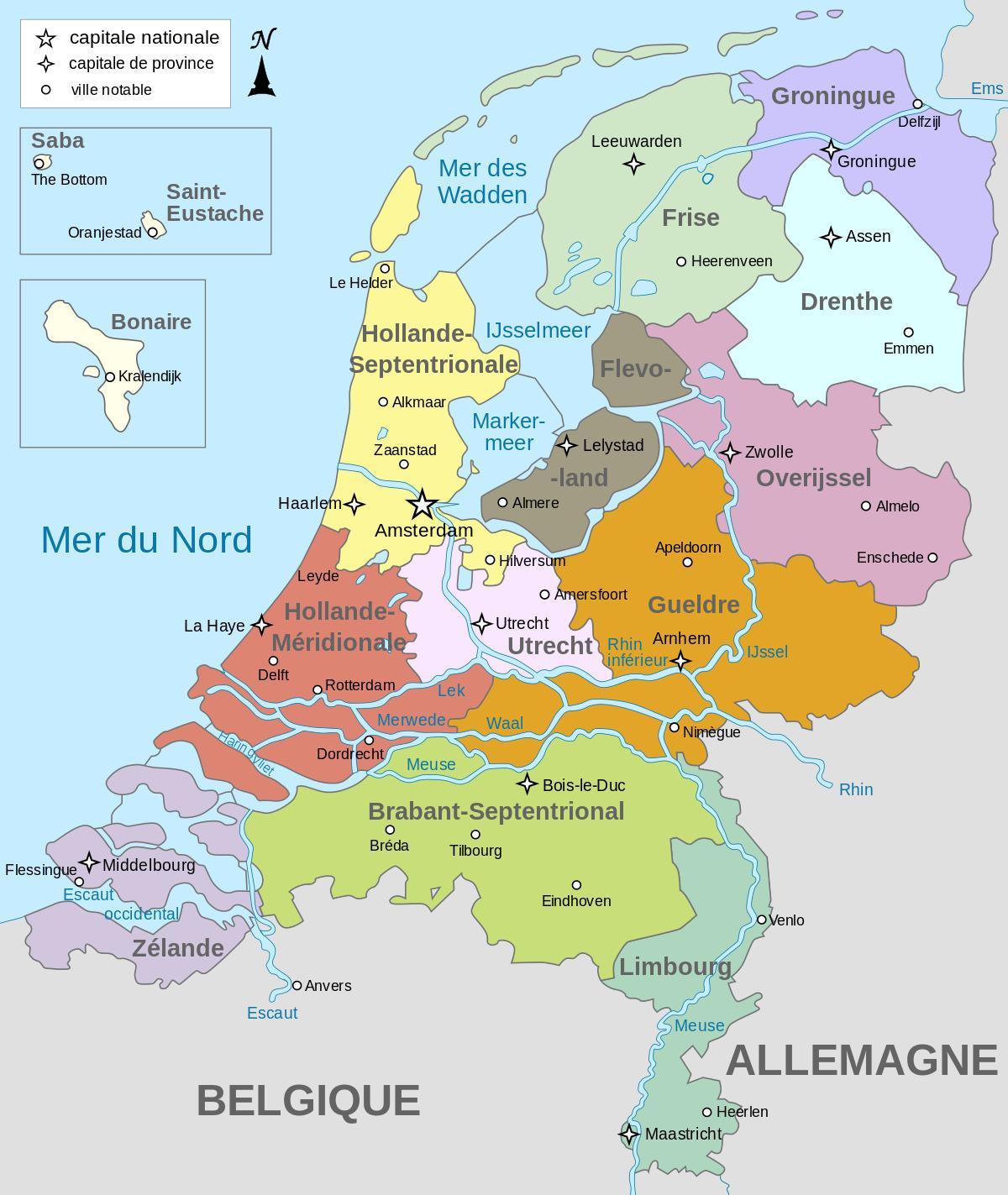 Mapa de las zonas de los Países Bajos